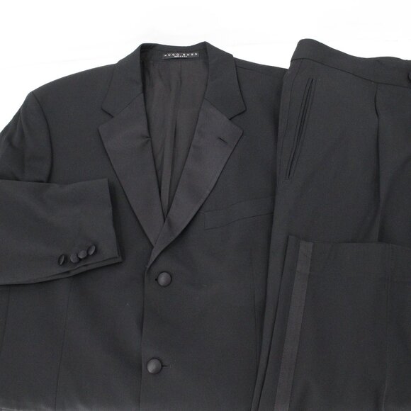 VTG Hugo Boss Tuxedo Suit Men's 42L 38x32 Baker / Jazz Virgin Wool Satin Lapel - Picture 1 of 16